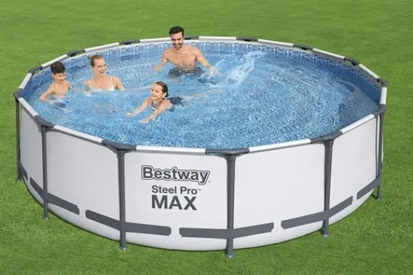Viking Choice Bestway Steel Pro Max 549x122 cm Rund poolset över mark med pump, stege och lock - Arktisk grå