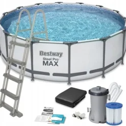 New Bestway Steel Pro Max 457x122 cm Rund poolset över mark med pump, stege och lock Pooler