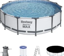 New Bestway Steel Pro Max 457x122 cm Rund poolset över mark med pump, stege och lock Pooler