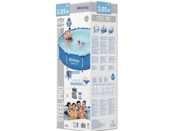 Viking Choice Bestway Steel Pro Rund rampoolset, 305x76 cm, inkluderar pump & filter, hållbar & enkel montering