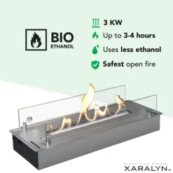 Bioetanolbrännare L med inbyggd profil - borstat rostfritt stål - enkel installation - 3 KW värme Öppna Spisar