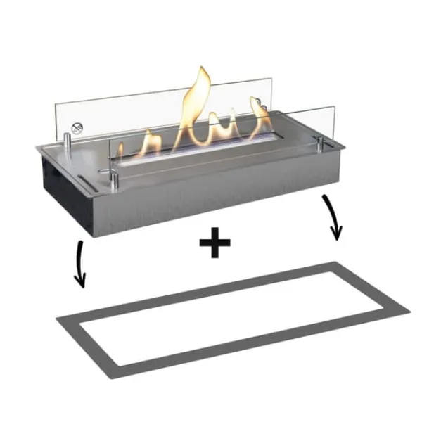 Bioetanolbrännare L med inbyggd profil - borstat rostfritt stål - enkel installation - 3 KW värme Öppna Spisar