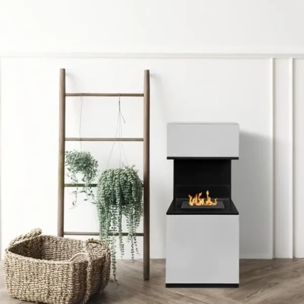 Clearance Bioetanol-kamin - DIVINA FIRE - Oslo - Stål - Vit - 100 cm i höjd Öppna Spisar