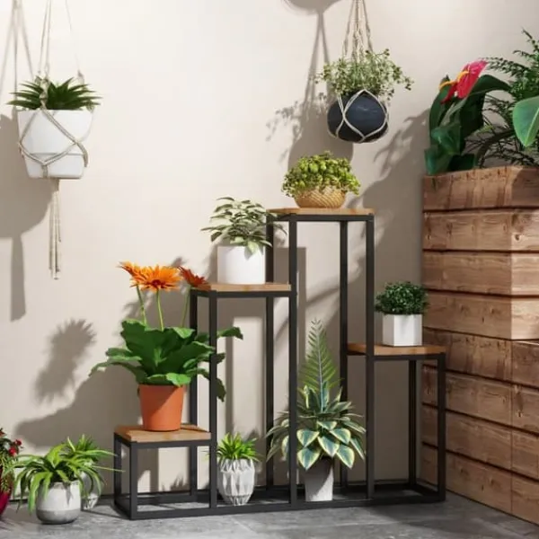 Clearance Blomhylla 4 nivåer växtställ för balkong/trädgård, trä ljusbrun 80×20×74 cm Växtställ