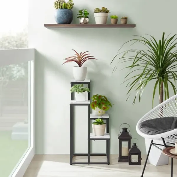 Clearance Blomkrukaställ med 4 hyllor - marmor / svarta ben Krukor & Växtbehållare