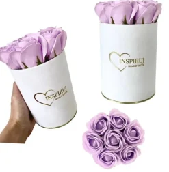 Clearance Blomlåda Inspiruj - Vit låda med tvålrosor - nr 6 Ljuslila Blommor