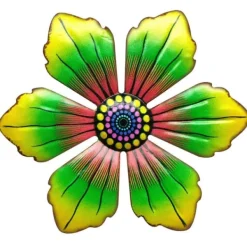 Discount Blomma Metall Väggdekor Trädgård prydnad 15x15x0,8cm - Grön Trädgårdsprydnader