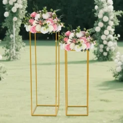Blomsterställ för bröllop 2-pack - Rektangulär ställning - 80 cm & 100 cm - Metall - Fristående - Modern design - Guld