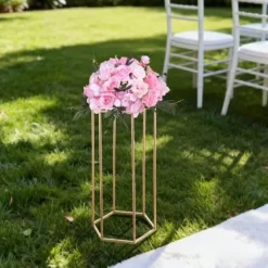 Online Blomsterställ, Hexagonal pelare blomsterdisplay, 29x25x60 cm, Guld, Stål Blommor
