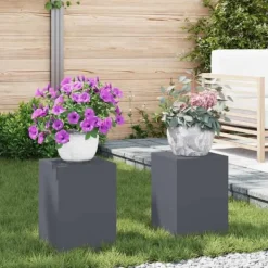 Clearance Blomsterställ i stål för utomhusbruk – 2 st | Färg: Antracit | Storlek: 24x24x35 cm Växtställ
