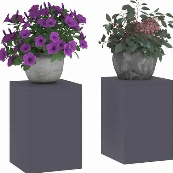 Clearance Blomsterställ i stål för utomhusbruk – 2 st | Färg: Antracit | Storlek: 24x24x35 cm Växtställ