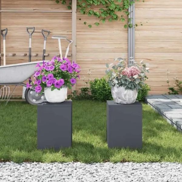 Clearance Blomsterställ i stål för utomhusbruk – 2 st | Färg: Antracit | Storlek: 24x24x35 cm Växtställ