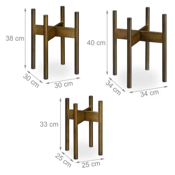 Clearance Blomsterställ set, 33x25x25 cm, 38x30x30 cm, 40x34x34 cm, Brun Växtställ