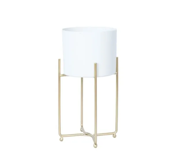 Sale Blomställ DEIA WHITE S 19,5x18xH37cm, vit/gyllene Krukor & Växtbehållare