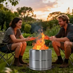 Sale Bålplats i rostfritt stål, portabel utomhuseldstad med askenhet, grillbålplats för vedeldning Öppna Spisar