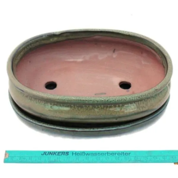 Discount bonsai skål med fat storlek 3 - olivbrun - oval - modell o47 - l 19cm - b 13,5cm - h 5cm Krukor & Växtbehållare