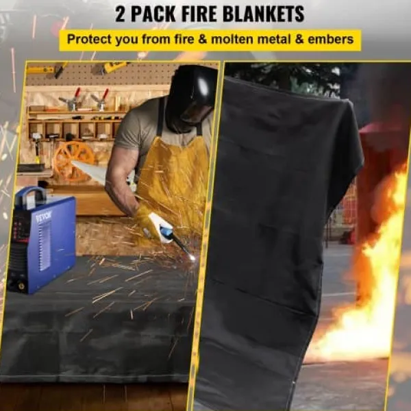 Online Brandfilt, 2-pack 2,4x3 m svart, glasfiber flamskyddad Brandfilt