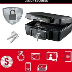 Brandsäkert kassaskåp - MASTER LOCK - H0100EURHRO - Vattentät med nyckel - 4,9 L, 15,6 x 36,2 x 33 cm Kassaskåp