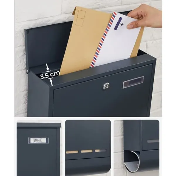 Outlet Brevinkast med tidningsfack, 35x12x42,5 cm, antracit Postlådor & Brevlådor