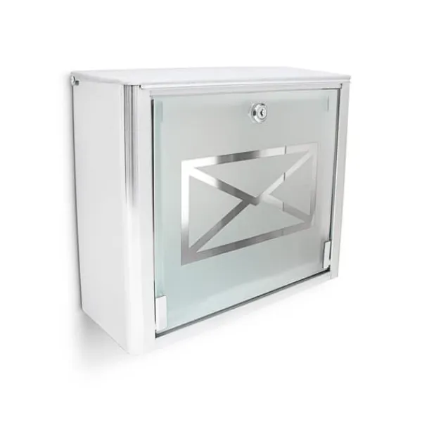 Brevlåda, Glasbrevlåda med kuvertlogotyp, 30.5x35.5x14 cm