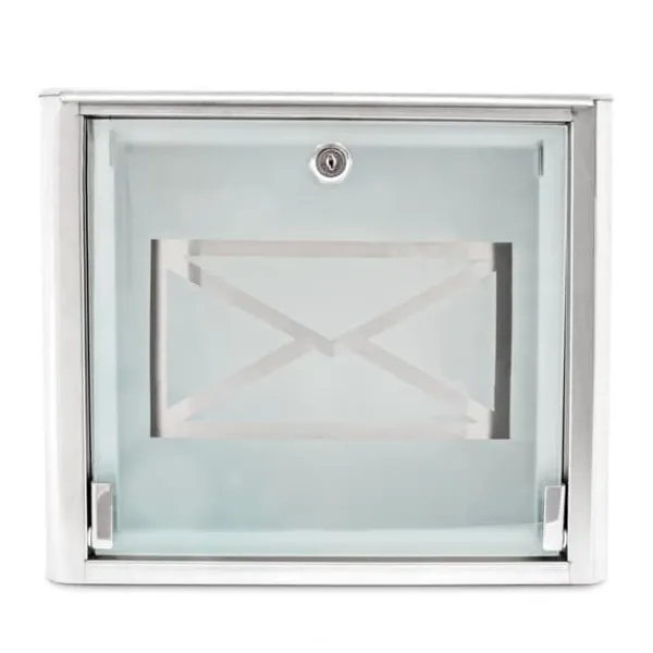 Brevlåda, Glasbrevlåda med kuvertlogotyp, 30.5x35.5x14 cm