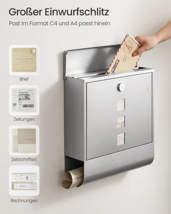 Brevlåda med låscylinder i silverfärgad koppar