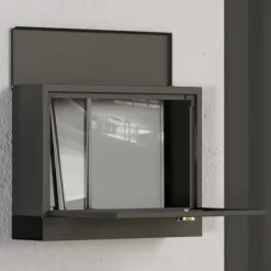 Brevlåda med tidningsfack, fönster och 2 nycklar – svart metall 36,5×11,5×29 cm