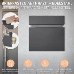 Clearance Brevlåda 37x36,5x11 cm antracit/svart marmorlook stål ML design Postlådor & Brevlådor