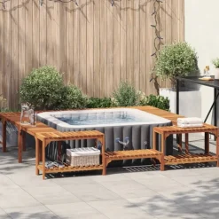 Hot Bubbelbad Omgivning Brun 250 x 250 cm Massivt Akaciaträ Spa & Utomhusbad