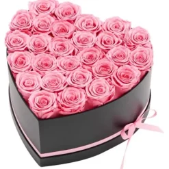 Best Bukett med bevarade rosor, 27 rosor hjärtformad ask, 223x230x140 mm, rosa Blommor