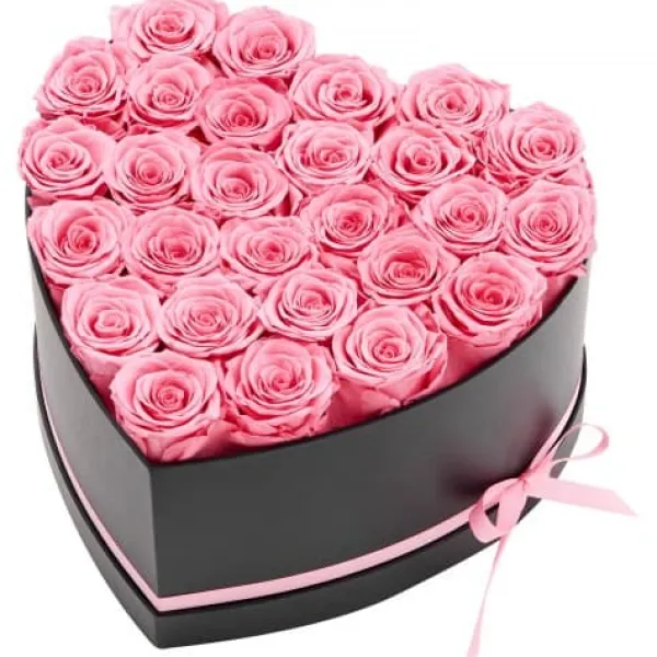 Best Bukett med bevarade rosor, 27 rosor hjärtformad ask, 223x230x140 mm, rosa Blommor