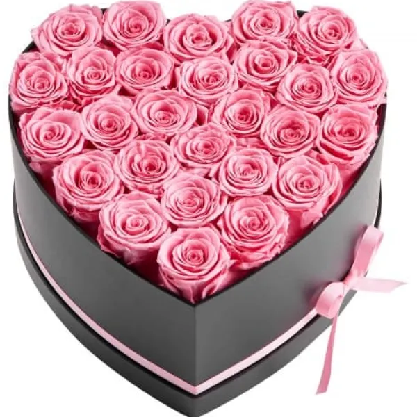 Best Bukett med bevarade rosor, 27 rosor hjärtformad ask, 223x230x140 mm, rosa Blommor