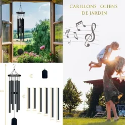 Outlet Carillon eolien PASSIONOVA 70 cm Vindspel i trä och metall med krok 6 aluminiumrör Vindspel Carillon à Vent Vinddekoration