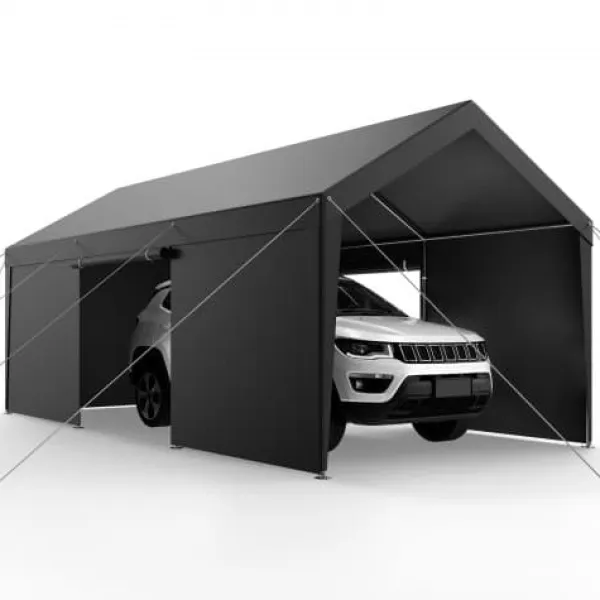 Online Carport, 365x609x302 cm, Grå, Stålram Skjul, Garage & Carports