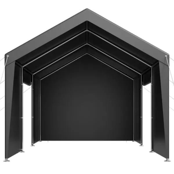 Online Carporttak 3,5x6,5m, Kraftigt Bilskydd, med Sidoväggar, Färg: Vitt Skjul, Garage & Carports