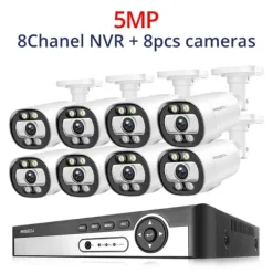 8CH NVR Säkerhetskamerasystem, 4K-upplösning, AI Mänsklig Detektion,8CH NVR 8ST KAMERA 5MP, Ingen