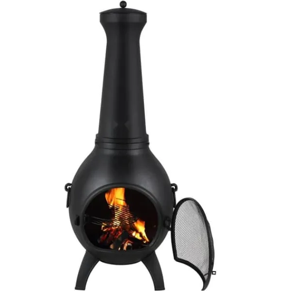 Chiminea Eldstad 18 tum, Vedeldad för Utomhus, inklusive Grillnät och Skorstensbeklädnad