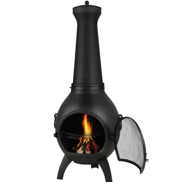 Chiminea Eldstad 18 tum, Vedeldad för Utomhus, inklusive Grillnät och Skorstensbeklädnad