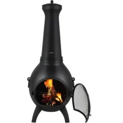 Hot Chiminea, Sfärisk utomhus vedeldad eldstad, 43x42x112 cm, Svart Öppna Spisar