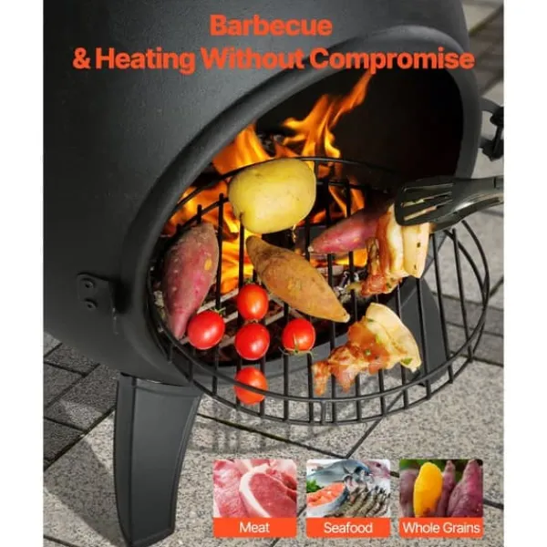 Chiminea utomhus öppen spis 22 tum, i aluminium med grillnät och skorstensrock, för terrassen