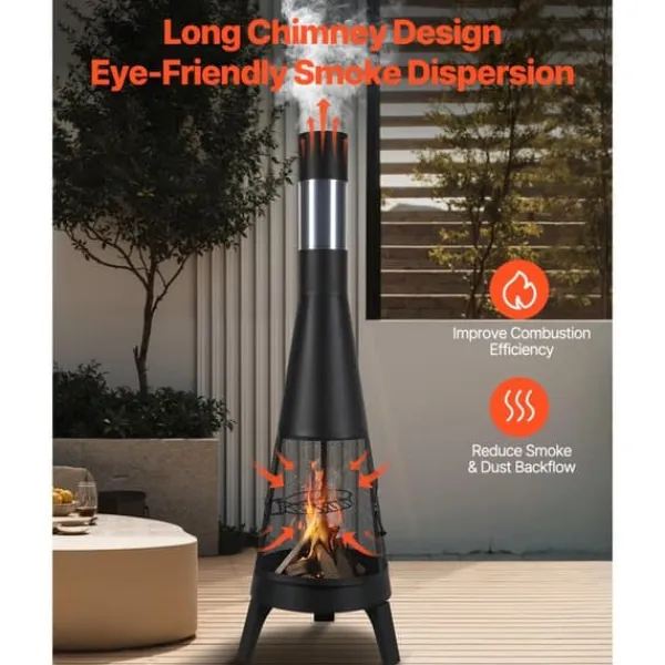 Chiminea utomhuseldstad 20 tum, vedeldad, med grillnät och skorstensbeläggning