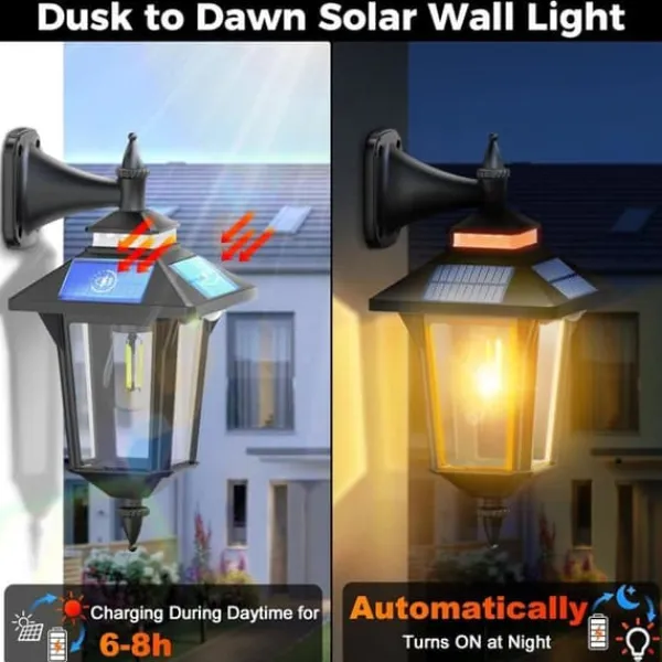 COLBOR Vintage solpanel säkerhetslampa med sensor, 3 belysningslägen IP65 Säkerhetslampor