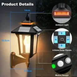 COLBOR Vintage solpanel säkerhetslampa med sensor, 3 belysningslägen IP65 Säkerhetslampor