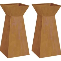 Cylindriskt växtställ i väderbeständigt stål | Färg: Brun | Storlek: 35x35x73 cm