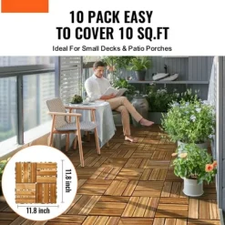 Hot Däckplattor i Massivt Trä, 10-Pack Sammankopplade, 12x12 Kamferfuru, Optimal för Veranda Trädgårdsprydnader
