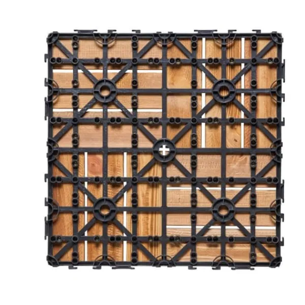 Hot Däckplattor i Massivt Trä, 10-Pack Sammankopplade, 12x12 Kamferfuru, Optimal för Veranda Trädgårdsprydnader