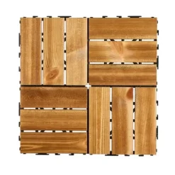 Hot Däckplattor i Massivt Trä, 10-Pack Sammankopplade, 12x12 Kamferfuru, Optimal för Veranda Trädgårdsprydnader