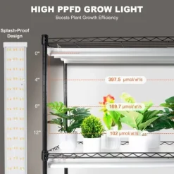 Hot DIY Växtställ med Grow Lights 6 våningar, 192W, Hög Växtstödhylla för inomhusodling och ljustillförsel, perfekt för växttillväxt Växtställ