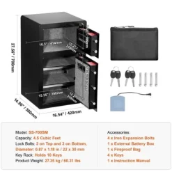Best Dubbeldörrar 4,5 ku.ft Säkerhetsbox med nyckellås, Lösenordsskyddad, Brandsäker Väska i Svart Kassaskåp
