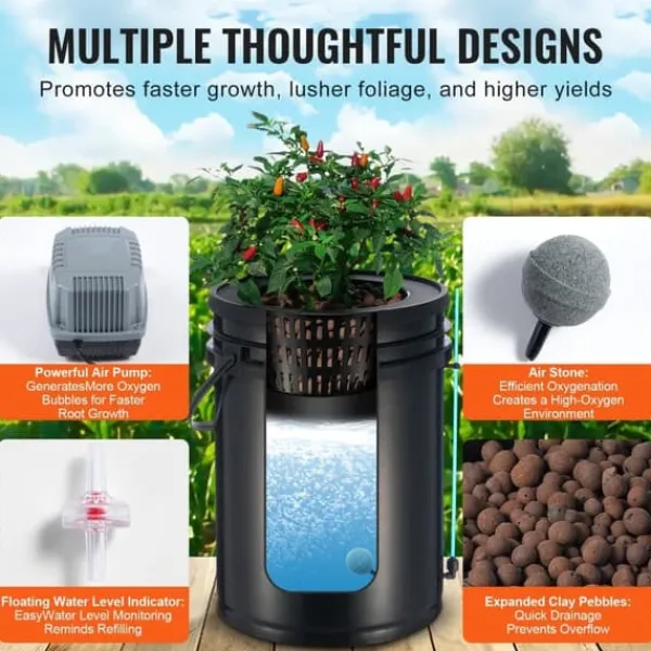DWC Hydroponics Odlasystem Djupvattenkultur med Top Drip, 4 hinkars set, effektiv växttillväxt, lätt att använda